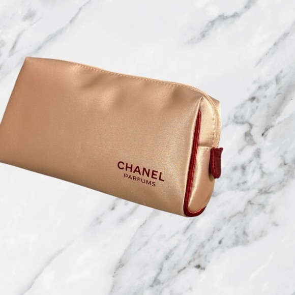 Chanel Parfums Cosmetic Bag Travel Makeup Pouch Cream Beige Peach - Picture 2 of 11